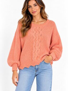 Francesca's Cupcake Clothing Balloon Sleeve Ribbed Sweater Womens 2X Orange NWT